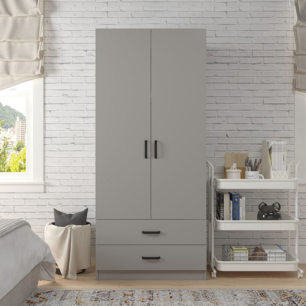 Dulap pentru haine, Hanah Home, Yaman Luna 1600-043, 80x182x47 cm, Gri - imagine 6